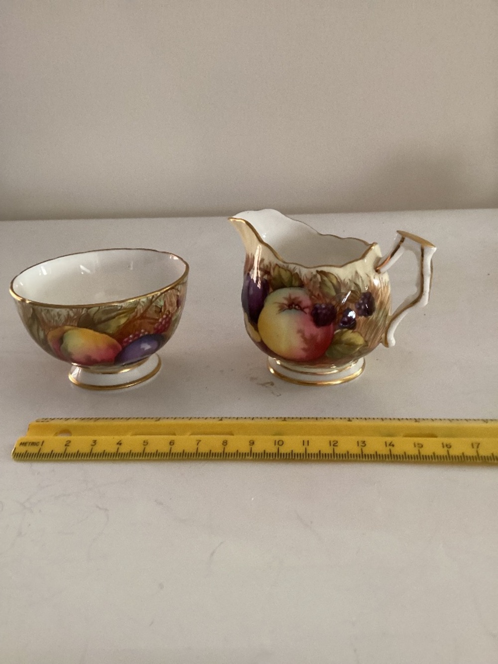 Vintage English Aynsley Fruit Orchard pattern mini Creamer and Sugar Bowl
